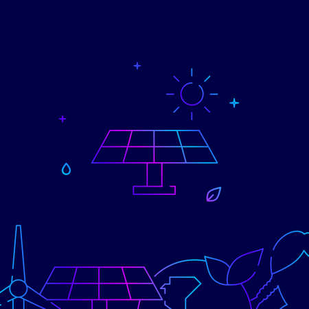 Solar battery gradient line vector icon, simple illustration on a dark blue background, eco activism...