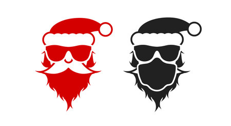 Modern Santa Claus in sunglasses and a medical mask. Merry Christmas and happy New Year related flat style vector illustration.のイラスト素材