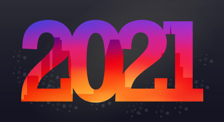 2021 year big city background. Merry Christmas and happy New Year related flat style vector illustration.のイラスト素材