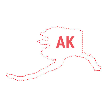 Alaska US state map outline dotted border. Vector illustration. Two-letter state abbreviation.のイラスト素材