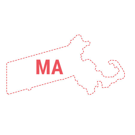 Massachusetts US state map outline dotted border. Vector illustration. Two-letter state abbreviation.のイラスト素材