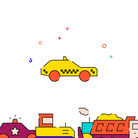 Taxi car filled line vector icon, simple illustration, special transport related bottom border.のイラスト素材