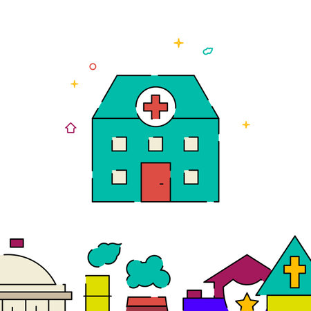 Hospital filled line vector icon, simple illustration, building, house related bottom border.のイラスト素材
