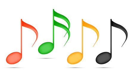 Colored musical notes isolated. 3D cartoon vector illustration.のイラスト素材