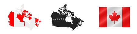 Canada. Map with masked flag. Detailed silhouette. Waving flag. Vector illustration isolated on white.のイラスト素材