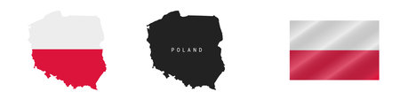 Poland. Map with masked flag. Detailed silhouette. Waving flag. Vector illustration isolated on white.のイラスト素材