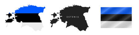 Estonia. Map with masked flag. Detailed silhouette. Waving flag. Vector illustration isolated on white.のイラスト素材