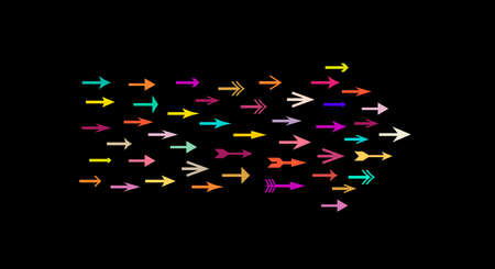 Large collection of multicolored arrows. Arrow shaped. Flat vector illustration isolated on black...