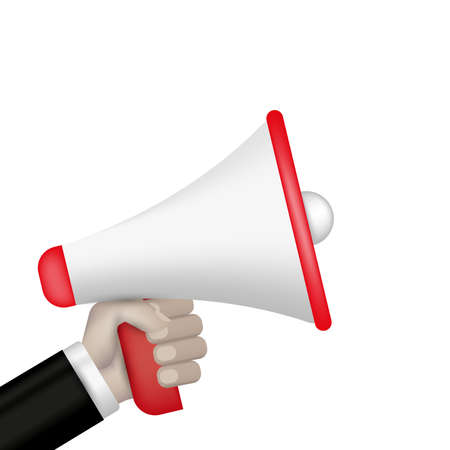 Hand with megaphone. 3D vector illustration isolated on white.のイラスト素材
