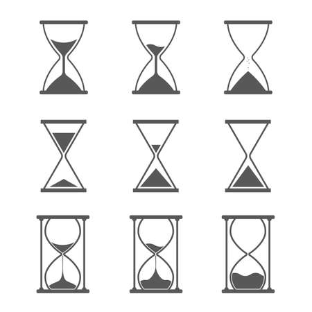 Hourglass, sandglass icon set. Classic shape, triangular and round. Flat vector illustration isolated on white.のイラスト素材