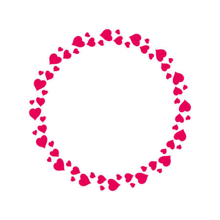 Circular round frame from pink hearts. Flat vector illustration isolated on white.のイラスト素材