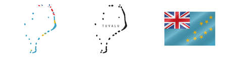 Tuvalu. Map with masked flag. Detailed silhouette. Waving flag. Vector illustration isolated on white.のイラスト素材