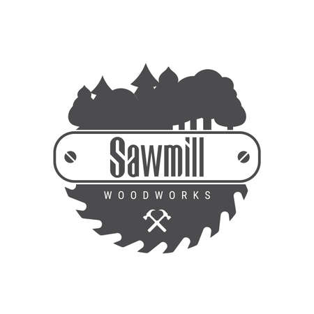A circular saw. Sawmill. Carpentry emblem. Vector illustration isolated on whiteのイラスト素材