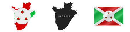 Burundi. Map with masked flag. Detailed silhouette. Waving flag. Vector illustration isolated on white.のイラスト素材