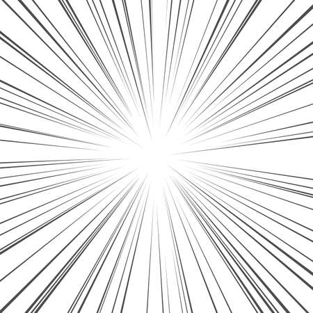 Radial comic speed lines. Cartoon comic backdrop template. Vector illustration isolated on white.のイラスト素材