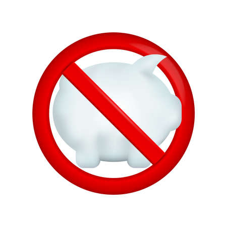 No piggy bank. Prohibition sign. Forbidden round sign. Vector illustration isolated on white.のイラスト素材