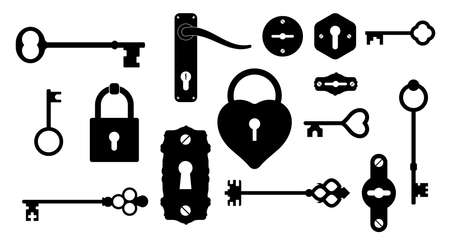 Old vintage keys and locks. Flat style vector illustration isolated on white background.のイラスト素材