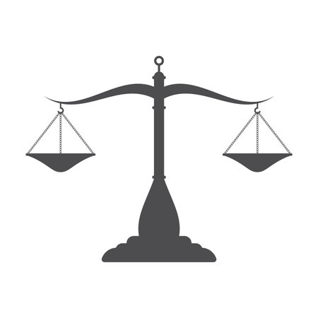 Balanced scales. Graceful antique scales silhouette. Flat style vector illustration isolated on white background.のイラスト素材