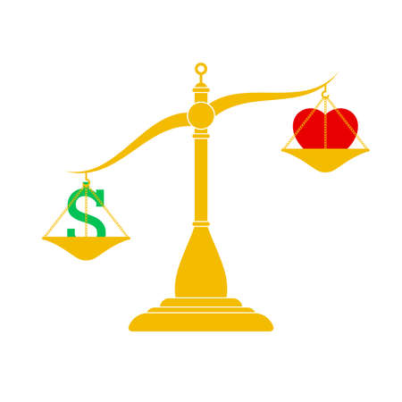 Balance between heart and money. Flat style vector illustration isolated on white background.のイラスト素材