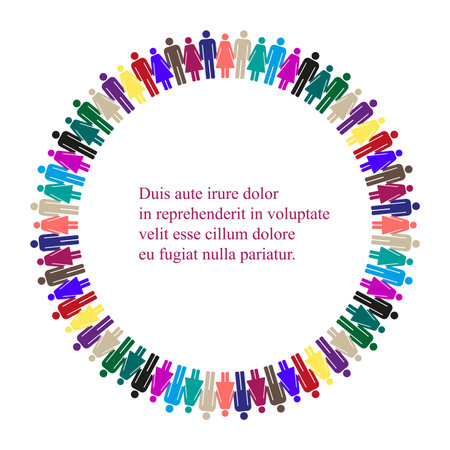 Colored people icon circle round frame. Stick figure simple icons. Vector illustrationのイラスト素材