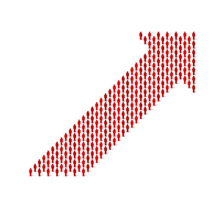 Human crowd in the shape of graph growth, up arrow. Stick figure red simple icons. Vector illustrationのイラスト素材