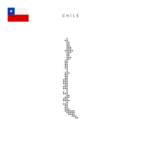 Square dots pattern map of Chile. Chilean dotted pixel map with national flag isolated on white background. Vector illustration.のイラスト素材
