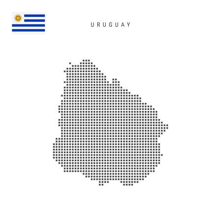 Square dots pattern map of Uruguay. Uruguayan dotted pixel map with flag. Vector illustrationのイラスト素材