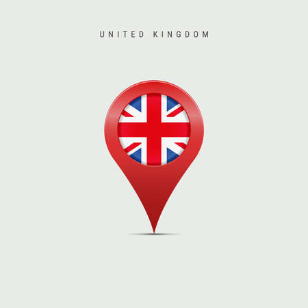 Teardrop map marker with flag of United Kingdom. British flag inserted in the location map pin. Vector illustration isolated on light grey background.のイラスト素材