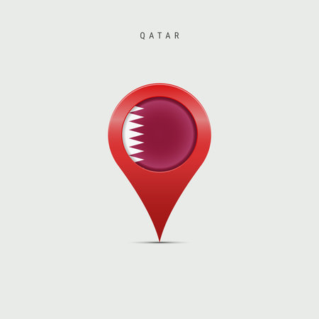 Teardrop map marker with flag of Qatar. Qatari flag inserted in the location map pin. Vector illustration isolated on light grey background.のイラスト素材
