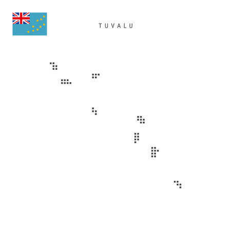 Square dots pattern map of Tuvalu. Ellice Islands dotted pixel map with national flag isolated on white background. Vector illustration.のイラスト素材