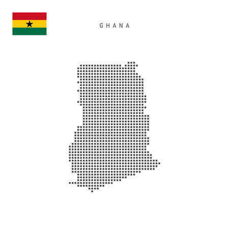 Square dots pattern map of Ghana. Ghanaian dotted pixel map with national flag isolated on white background. Vector illustration.のイラスト素材