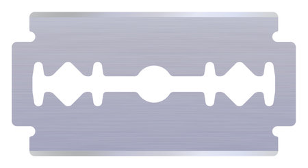 Realistic razor blade. Textured metal safety razor shape. A modern double-edge safety razor blade....