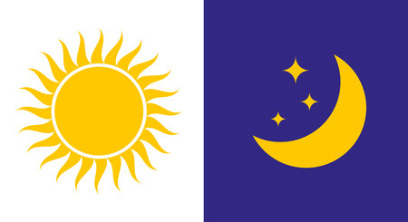 Sun and moon icon. Sign sun and moon. Flat vector illustration isolated on white background.のイラスト素材