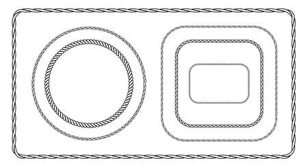Monochrome rope frame set. Flat vector illustration isolated on white background.のイラスト素材
