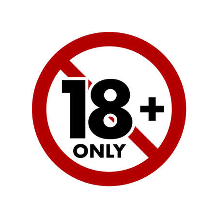Under eighteen years prohibition sign, adults only, not allowed for teenagers or people before 18 years old. Parental control. No symbol isolated on white. Vector illustration.のイラスト素材