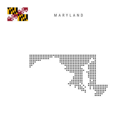 Square dots pattern map of Maryland. Dotted pixel map with flag isolated on white background. Vector illustration.のイラスト素材