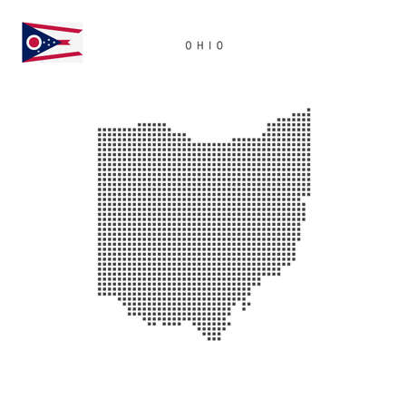 Square dots pattern map of Ohio. Dotted pixel map with flag isolated on white background. Vector illustration.のイラスト素材