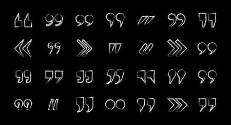 Chalk quote marks. Quotation marks on the chalkboard. Quotation marks. Flat vector illustration isolated on black.のイラスト素材