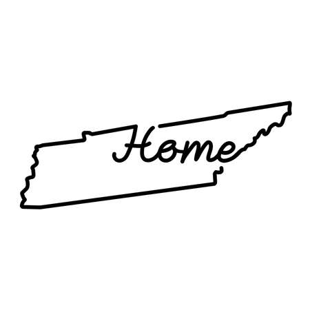 Tennessee US state outline map with the handwritten HOME word. Continuous line drawing of patriotic home sign. A love for a small homeland. Interior decoration idea. Vector illustration.のイラスト素材