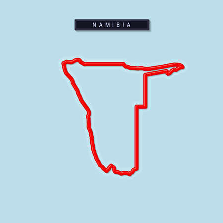 Namibia bold outline map. Glossy red border with soft shadow. Country name plate. Vector illustration.のイラスト素材