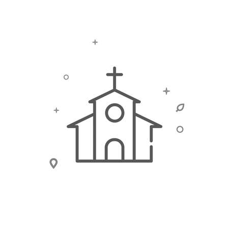 Church, chapel simple vector line icon. Building symbol, pictogram, sign isolated on white background. Editable stroke. Adjust line weight.のイラスト素材