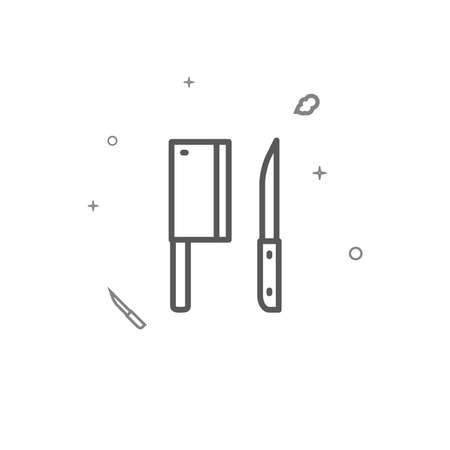 Butcher cleaver, knife simple vector line icon. Kitchenware related sign isolated on white background. Editable stroke. Adjust line weight.のイラスト素材