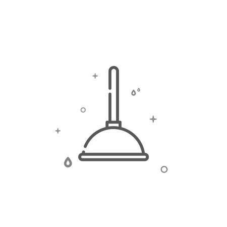 Drain buster, drain pipe cleaner and toilet plunger simple vector line icon. Plumbing symbol, pictogram, sign isolated on white background. Editable stroke. Adjust line weight.のイラスト素材