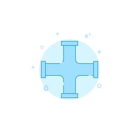 Pipe cross vector icon. Plumbing flat illustration. Filled line style. Blue monochrome design. Editable stroke. Adjust line weight.のイラスト素材