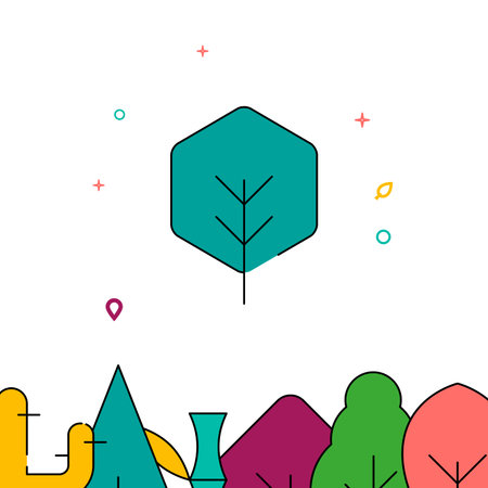 Hexagonal tree filled line vector icon, simple illustration, forest, garden related bottom border.のイラスト素材