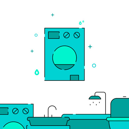 Washer, washing machine filled line vector icon, simple illustration, Plumbing related bottom border.のイラスト素材