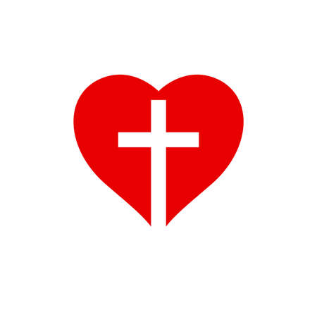 Cross inside the heart. Jesus in the heart concept. Faith of Christ. Flat isolated Christian vector illustration, biblical background.のイラスト素材