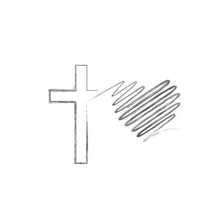 The Cross of the Lord flows into the heart. Continuous line drawing. Flat isolated Christian vector illustration, biblical background.のイラスト素材