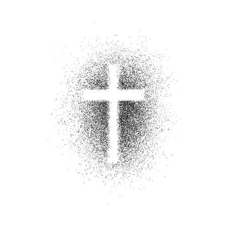 Spray spot graffiti cross silhouette. Flat isolated Christian vector illustration, biblical background.のイラスト素材