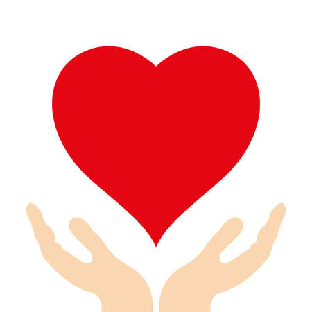 Keep your heart holy. Saving hands and big red heart sign. Flat isolated Christian vector illustration, biblical background.のイラスト素材